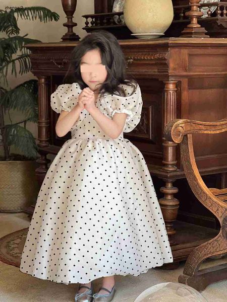 Designer de luxo crianças roupas meninas vestidos bebê saia de fibra de poliéster criança vestido tamanho 90-160 cm preto manchado impressão vestido de princesa 24mar