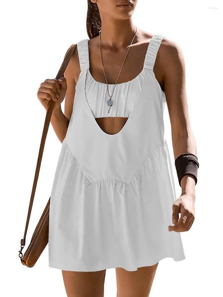 Abiti casual Edhomenn Tute da tennis da donna Tinta unita Tute corte senza maniche Estate Cross Backless Cami Pagliaccetti Tute sportive