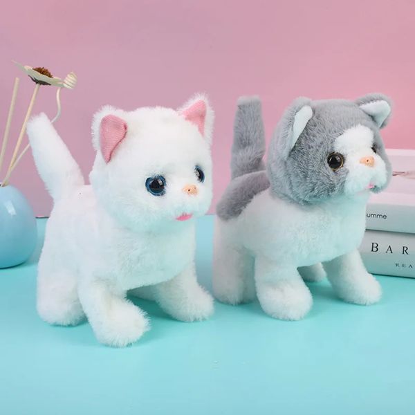 Giocattoli di peluche per gatti elettrici adorabili Peluche ripieni di simulazione carina Gatto che abbaia Camminata Giocattolo interattivo per animali domestici per bambini Regali per ragazze 240319