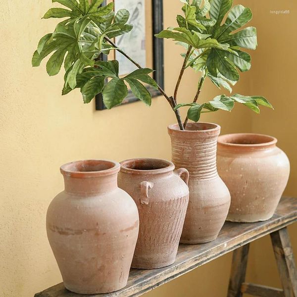 Vasen Retro Stoare Vase handgemachte binaurale rote Terrakotta-Topf Keramik getrocknete Blumenarrangement Gerät Wohnzimmer Dekoration
