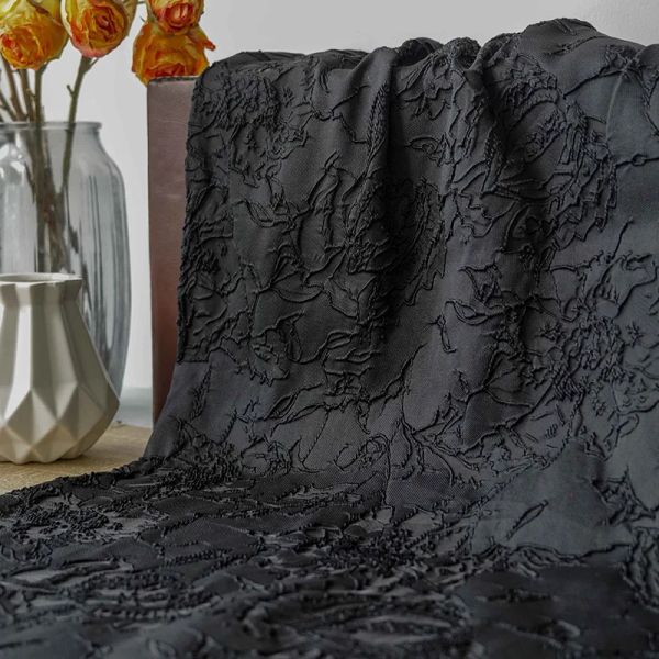 Tessuto nero grande fiore broccato in tessuto jacquard sacca per abiti retrò da donna tessuto da cucito decorativo di mezzo metro