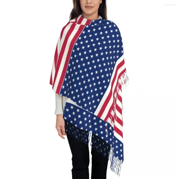 Schals Rot Weiß Blau Stern Schal Patriotische USA Flagge Halten Warme Tücher und Wraps Frauen Y2k Cool Große Winter DIY Bufanda Mujer