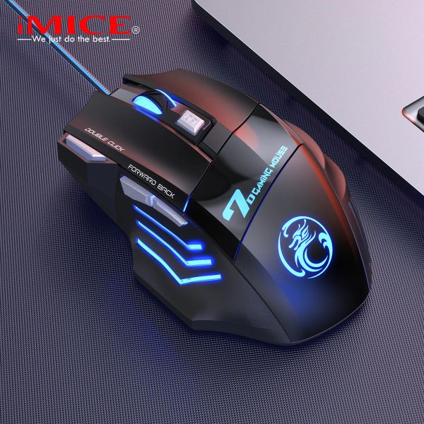 Mouse iMICE X7 7D Mouse da gioco cablato USB Mouse ottico da 2400 DPI per PC portatile Mouse ergonomico Mouse da gioco con luce bagliore a LED