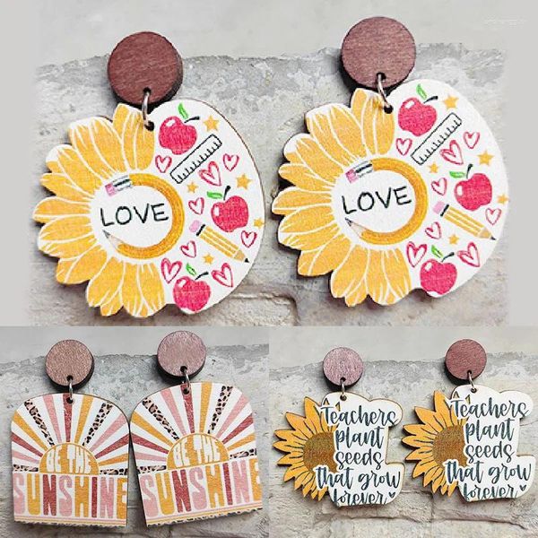 Baumelnde Ohrringe, Lehrer, Bleistift, Apfel, „Love You Is My Sun“, Danke, Holz, Sonnenblumen-Schmuck, Geschenke