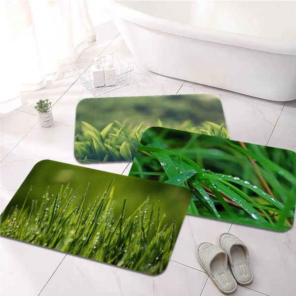 Tappeti Tappetino stampato in erba verde Decorazioni per il bagno Tappeto antiscivolo per soggiorno Cucina Zerbino di benvenuto 50x80cm 40x60cm