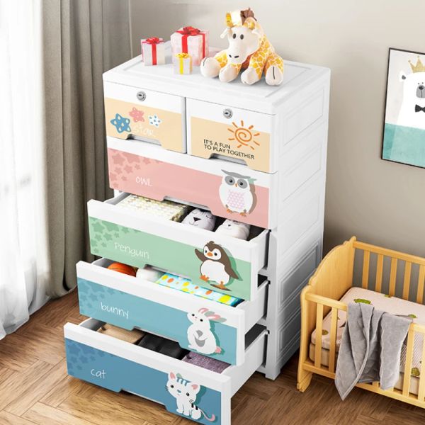 Schubladen Cartoon Organizer Schublade Kunststoffschrank Organizer mit Rädern Verdickter Spielzeugschrank Mehrschichtige Aufbewahrungsschubladen für Kinder