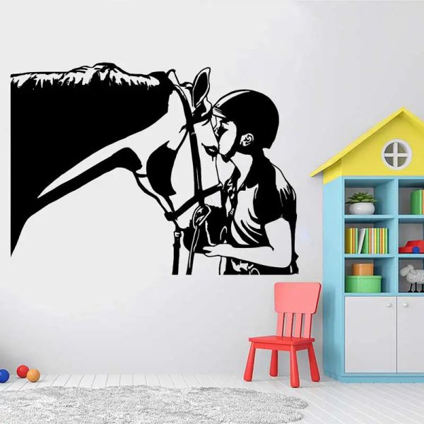 Adesivos meninas cavalos vinil adesivos de parede equestre corrida cavalo fazenda estábulos crianças quarto casa sala estar decoração decalques presentes originais 9