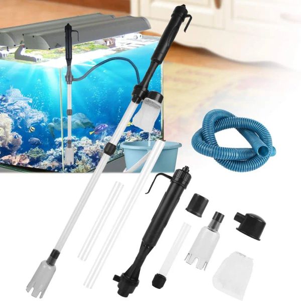 Strumenti Acquario Pulitore elettrico per ghiaia Cambiatore d'acqua alimentato a batteria Pompa a sifone per vuoto Rondella di sabbia con sacchetti filtro per acquario