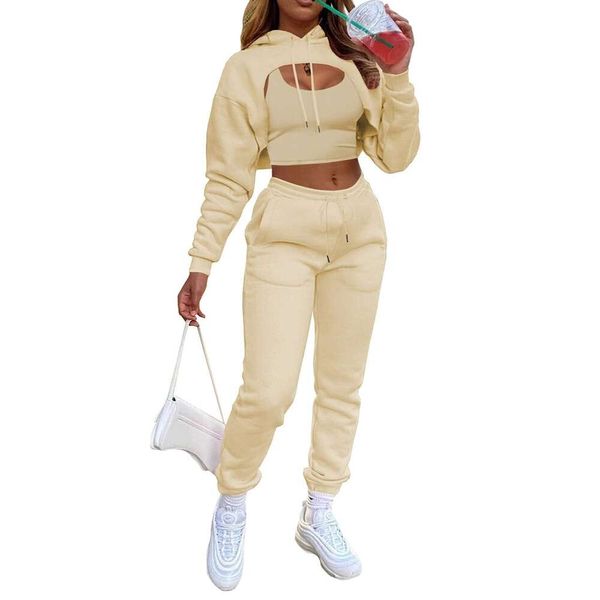 Acelyn Damen Sexy 3-teilige Trainingsanzüge Herbst Langarm Pullover Hoodie Tank + Jogginghose Outfits Sweatsuit Workout-Sets