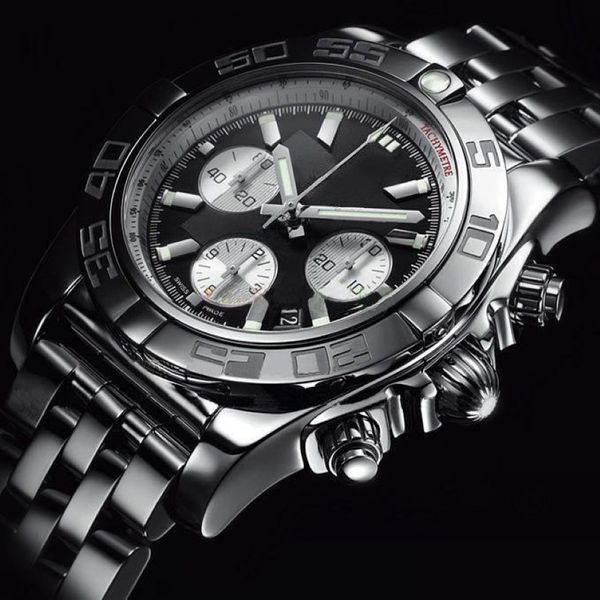 Hochwertige männliche Edelstahl Uhren Quarz Stoppwatch -Mann Handgelenk Black Dail BL11271c