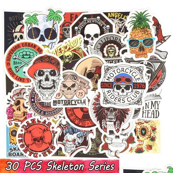 Adesivos de Parede 30 Pcs Punk Skl Vinil Bomba Horror Doodle Decalques À Prova D 'Água Para DIY Laptop Skate Guitarra Bicicleta Moto Decoração Dhacv