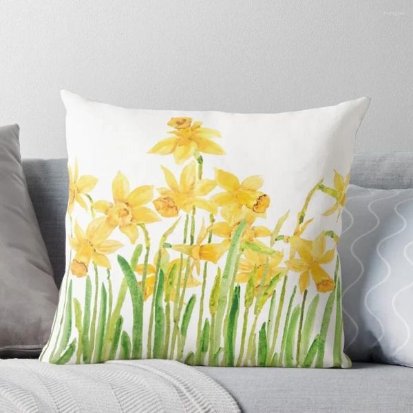 Almofada Amarelo Narcisos Campo Aquarela Sofá Ornamental