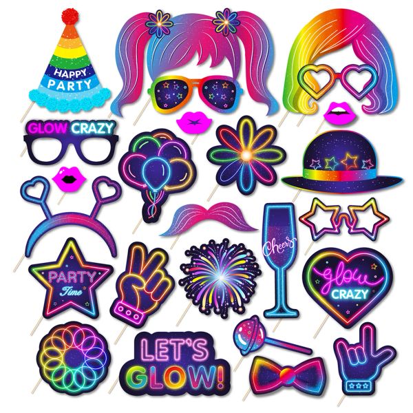 Chapéus 25pcs Booth Props Papel de graduação Diy Funny Glasses Hat Glow Party para Bigode Bigache Acessórios fofos Casamento de presentes