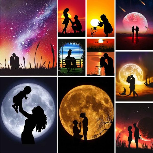 Numero paesaggio amanti della luna dipinti per numero pacchetto di vernici dell'olio 50*70 per numeri foto nuovo design per i bambini per il disegno