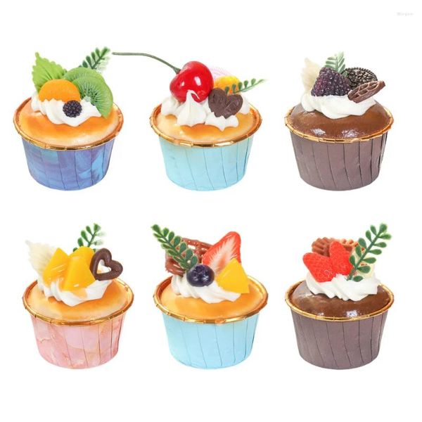 Dekorative Blumen, 6 Stück, künstlicher Kuchen, Simulation, Cupcake, gefälschte Lebensmittel, Modell, Bäckerei, Raumanzeige, Pografie-Requisiten, Fenster, Hochzeit, Party