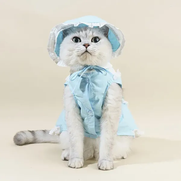 Costumi per gatti Abito adorabile per cani Comodi vestiti per animali domestici Cameriera con cappello Gonna in cotone bowknot Fornitura