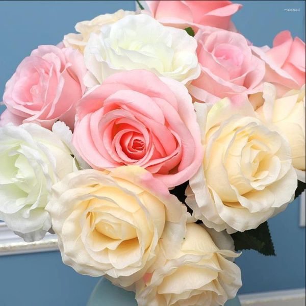 Декоративные цветы искусственные розовые букет шелк цветочный цветочный пластик ложно одиночная гостиная украшение стола Свадебная сафлай
