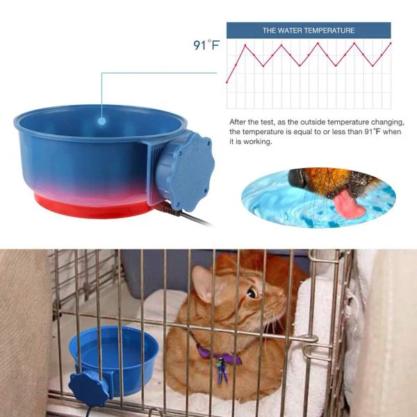 Tigela aquecida para animais de estimação, tigela térmica de água para cães, gatos, coelhos, galinhas e patos