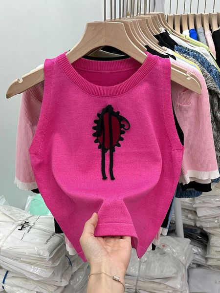 Canottiere da donna Donna Rosa Crop Top Vintage Y2k Senza maniche con spalle scoperte Canotta Moda Streetwear Corsetto lavorato a maglia Anni 2000 Abiti 2024 Estate