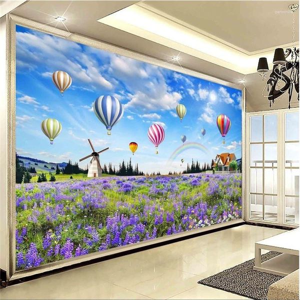 Tapeten Wellyu papier peint tapete für wände 3 d benutzerdefinierte lavendel pastoral landschaft see welt luft ballon tV wandwand