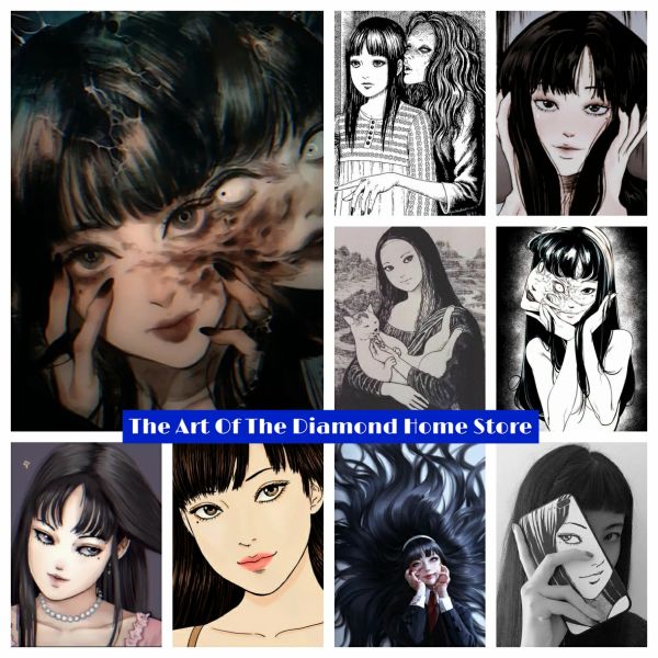 Punto fai -da -te tomie junji ito anime ricamo ricamo a diamante completo dipinto del cartone dell'orrore giapponese Croce incrociata foto artigianato