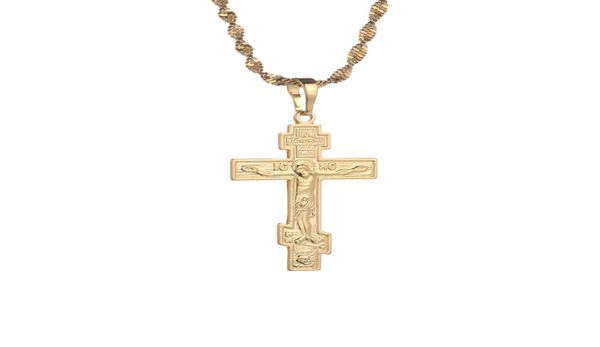 Goldfarbe Russisch-Orthodoxes Christentum Kirche Ewiges Kreuz Charms Anhänger Halskette Schmuck Russland Griechenland Ukraine Geschenk8290080