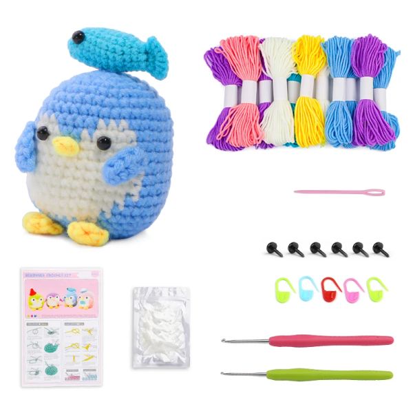 Tricô miusie kit de crochê de forma de baleia artesanal para iniciantes pacote de material de boneca malha de mão para amantes de crochê presentes para crianças