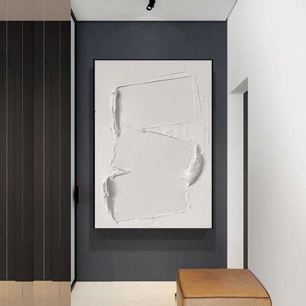 Каллиграфия Современная абстрактная минималистская 3D-белая художественная живопись Ручная работа Абстарктная картина Холст Картина Настенное искусство для украшения стен дома