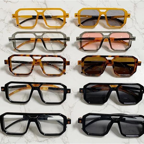 Óculos de sol vintage quadrado para homens moda retro ponte dupla masculino óculos de sol na moda marca design tons