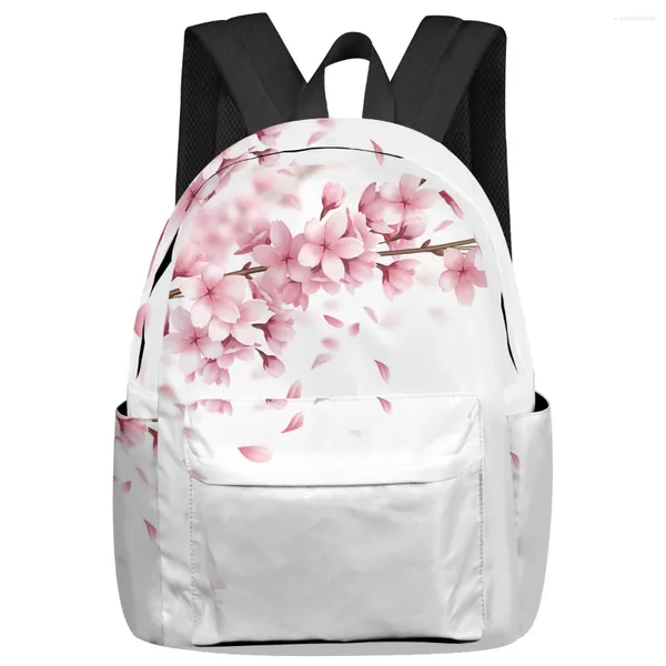 Mochila Rosa Flor Cerejeira Flores Brancas Mochilas Adolescentes Estudantes Sacos Escolares Laptop Homens Mulheres Feminino Viagem Mochila