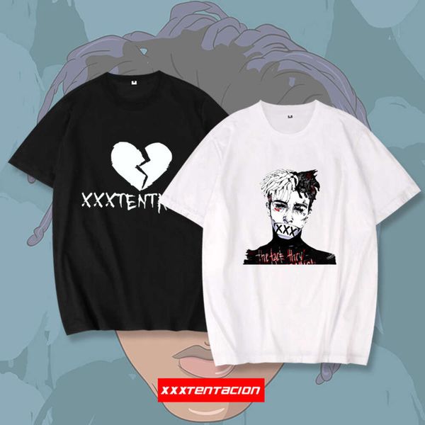 XXX Tentacion Camiseta de manga curta Rap Singer Marca Pop Moda Solta Casual Top para homens e mulheres