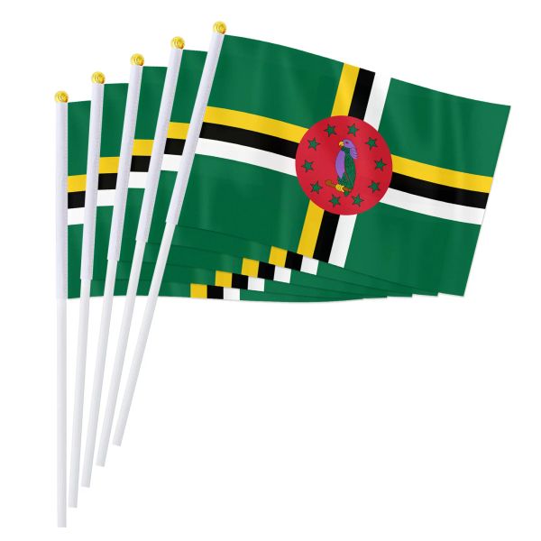 Acessórios Pterossauro 14*21cm bandeira de mão dominica, comunidade de dominica mão acenando bandeira pequena países do mundo mesa barco decoração presentes