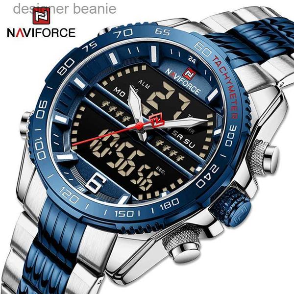Relógios de luxo de relógios de pulso Naviforce Mens Digital Sports Aço impermeável Relógio de tempo de quartzo luminoso da moda MENC24410
