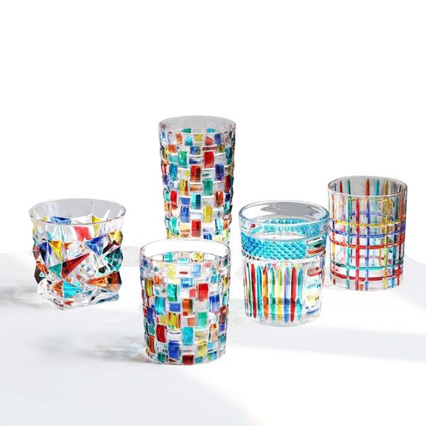 Artisan Whisky Glass Painted Weave Pattern Tumbler