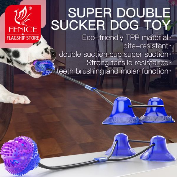 Brinquedos fenice pet filhote de cachorro sucção interativa duplo cão brinquedos empurrar tpr bola brinquedos molar mordida brinquedo cordas elásticas limpeza dos dentes do cão mastigando