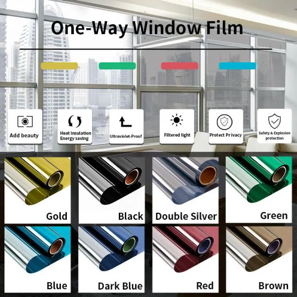 Filmes One Way Mirror Window Privacy Film Bloqueio UV Controle de calor Autoadesivo Reflexivo Matiz de vidro para casa, cozinha, banheiro, escritório