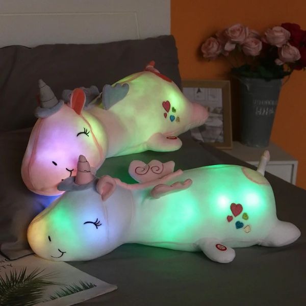 Cuscini 120 cm carini luccicanti luci luminose unicorno giocattoli peluche adorabili cuscini unicorno luminosi cuscinetti da cuscinetto per bambini regali per bambini