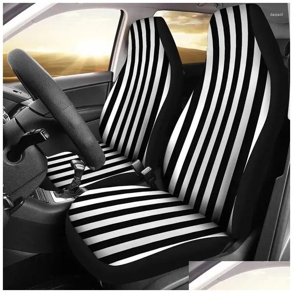 Autositzbezüge Ers Schwarz-Weiß-gestreiftes Set Vertikale Streifen Eimer für die meisten SUV-Modelle Drop Delivery Automobile Motorräder Inte Ottsu