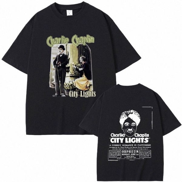 Klassischer Vintage-Film Chaplin Lichter der Stadt Doppelseitiger Druck T-Shirt Männer Frauen Casual Hip Hop T-Shirts Männlich Gothic T-Shirt Tops t2wr #