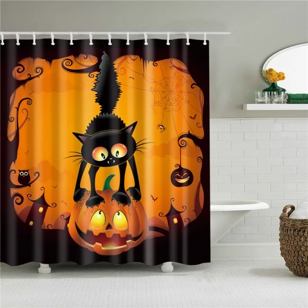 Cortinas Halloween Pumpkin Wizard Frabic impermeável Polyester Banheiro Curta
