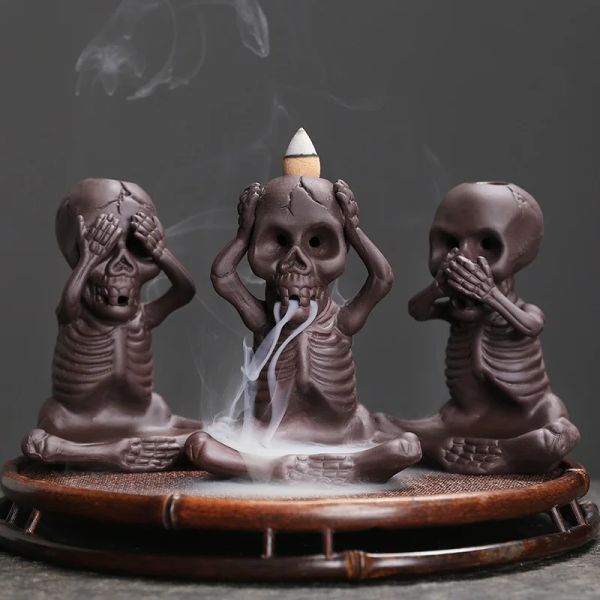 Queimadores YXY American Skull Backflow Incense Burner Presente de Halloween Roxo Areia Incenso Sticks Titular 2022 Creative Cone Censer Ornaments