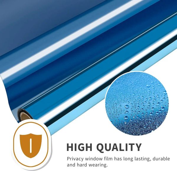 Blaue Spiegel-Fensterfolie, OneWay-Spiegelfolie, Sichtschutz, Wärmedämmung, Anti-UV-Fenstertönung für Büro und Zuhause, selbstklebende Glasfolie