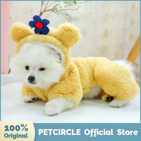 Giacche PETCIRCLE Vestiti per cuccioli di cane Cappotto di cotone a quattro zampe con fiori paffuti gialli per cani di piccola taglia Pet Cat Winter Pet Costume carino Cappotto di stoffa