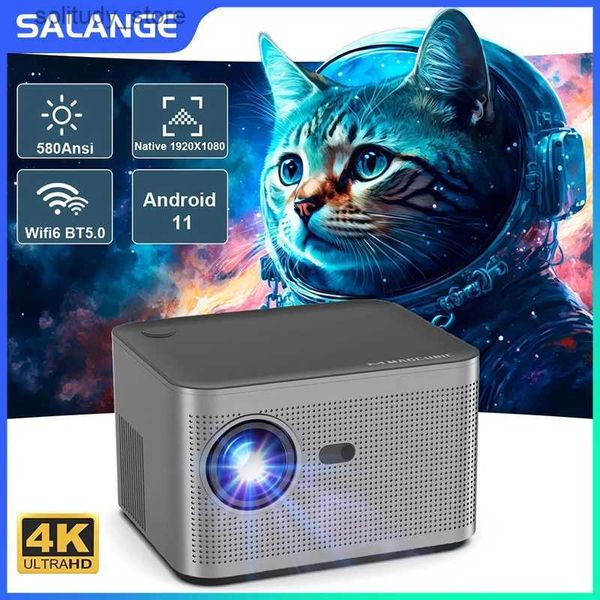 Другие аксессуары для проектора Salange HY350 ЖК-видеопроектор Wi-Fi6 BT5.0 1080P HD 4K Android 11.0 Светодиодный домашний кинотеатр с электронным фокусом Проектор для домашнего кинотеатра Q240322