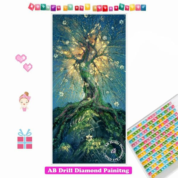 Costura desejando árvore abr drill diaml pinting mosaic desenho animado fantasia figuras de shinestones cross stitch presente infantil presentes