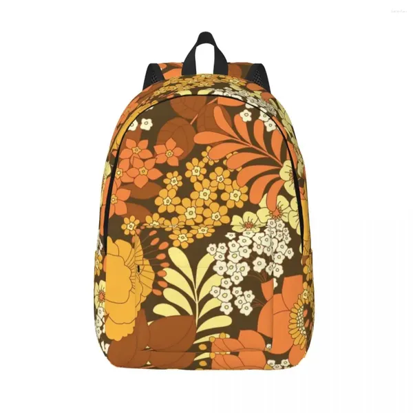 Mochila marrom amarelo laranja marfim retro flores mulher mochilas meninos meninas bookbag bolsa de ombro portátil mochila estudantes sacos escolares