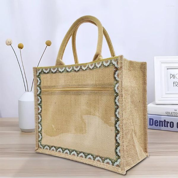 Stume di stoccaggio drogheria riutilizzabile con manico in lino impermeabile Borsa di tela pesante Utilità giornaliera per attività regalo fai -da -te