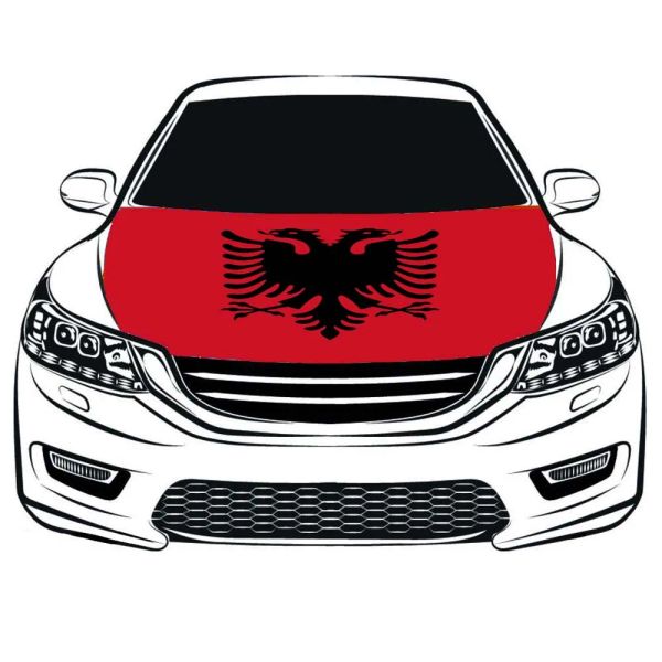 Flaggen Albanien-Flagge Autohaubenabdeckung 3,3 x 5 Fuß/5 x 7 Fuß 100 % Polyester, motorelastische Stoffe können gewaschen werden, Auto-Motorhauben-Banner-Flaggen