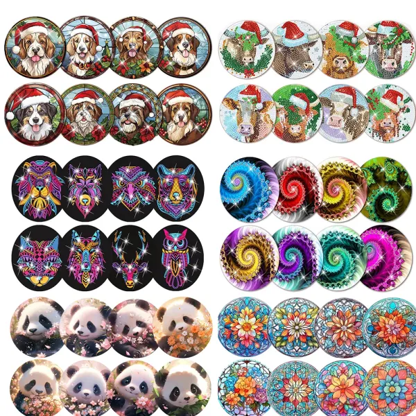 Stitch 8pcs Diy Elmas Boyama Coaster Noel İçecek Kupası Yastık Mat Pad Karikatür Hayvan Köpek Panda Elmas Nakış Placemat Hediye