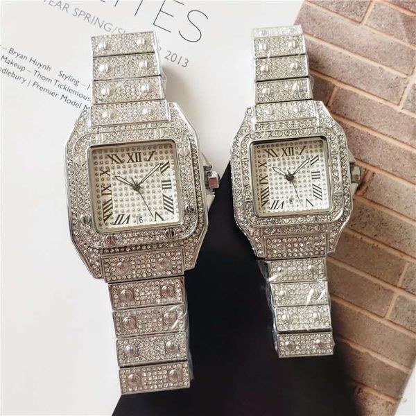 Orologi da uomo Orologio da donna Movimento al quarzo lucido con diamanti pieni Orologio da polso ghiacciato Argento bianco Orologio da polso analogico amante di buona qualità268E